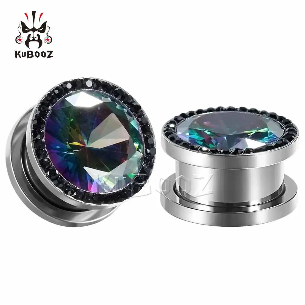 KUBOOZ Fashion Stainless Steel Ear Gauges Plugs Tunnel Expander Screw Earrings Body Piercing Jewelry Stretchers Rings 2PCS