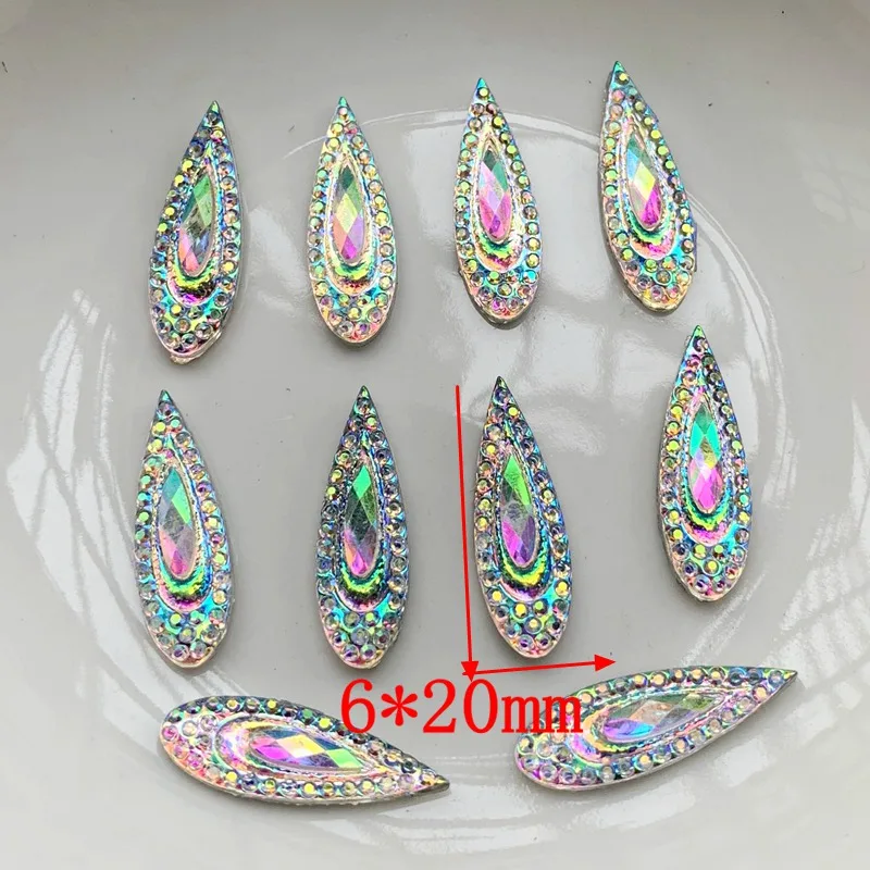 shiny AB Resin 6*20mm/8X22mm/10X20mm Peacock eye Teardrop Flat back rhinestone scrapbook DIY Wedding applique ornament