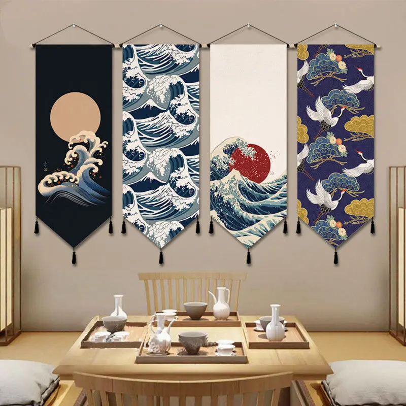 Japanese Ukiyoe Scroll Painting Canvas Art Hang Wall Decor with Tassels Print Pictures Wall Art Living Room Home Decor