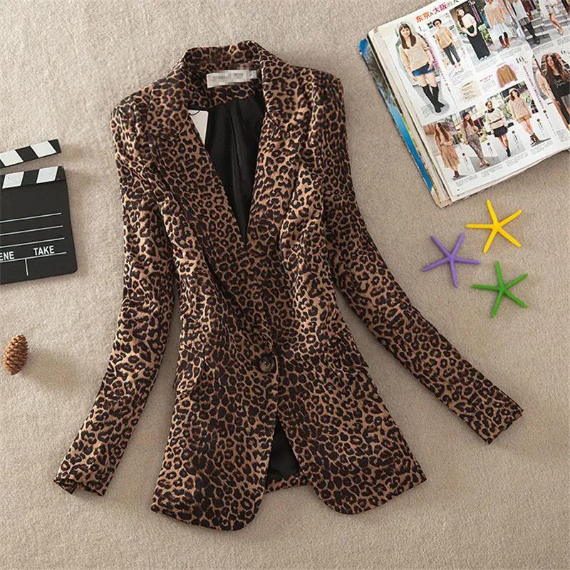 2024 New Fashion Women Blazer Leopard OL Long Sleeve Suit Coat Blazers Jackets Office Lady Tops Biker Jacket Outwear Tops R1140