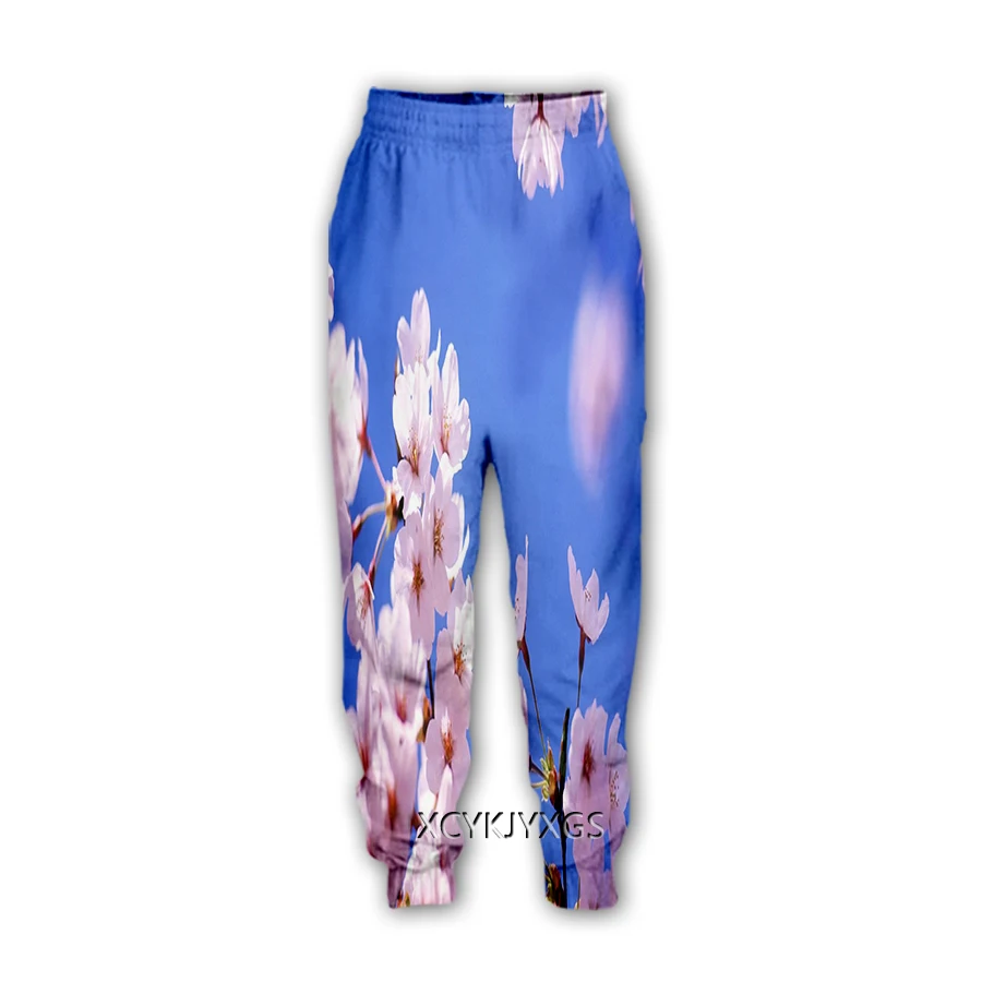 Flor de cerejeira impressão 3d calças casuais esportes sweatpants em linha reta calças moletom jogging calças y07