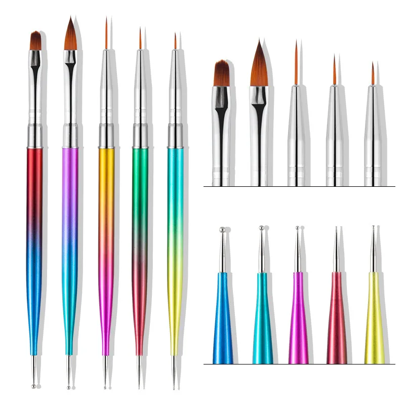 5Pc wzór stras podwójny koniec tipsy akrylowe Art Carving rozsianych Pen Tip Liner malowanie pędzel żel UV polski narzędzie do Manicure