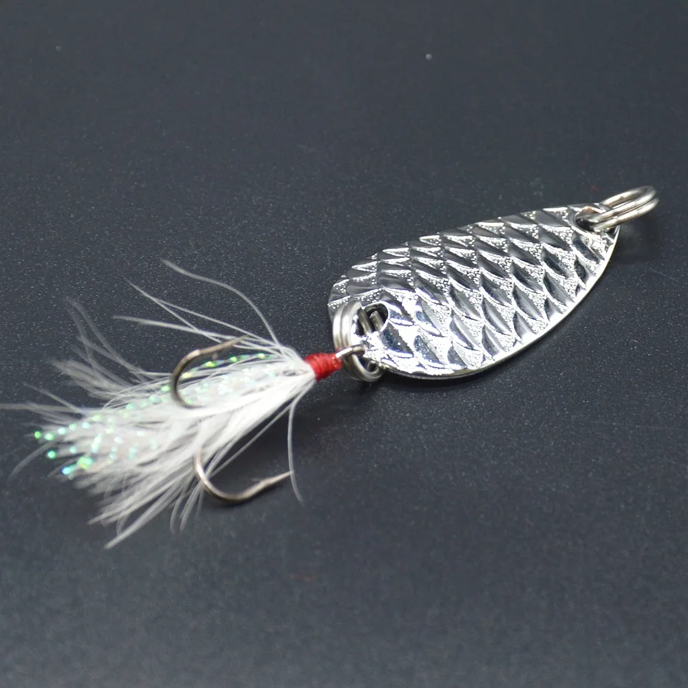 Jigs metálicos cuchara con pluma y anzuelo triple - imagen 2