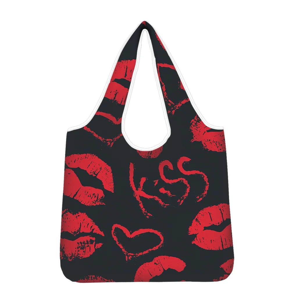 

HYCOOL Woman Lips Print Black Tote Bag Retro Art Fashion Travel Bag Women Leisure Eco Shopping High Quality Foldable Handbag