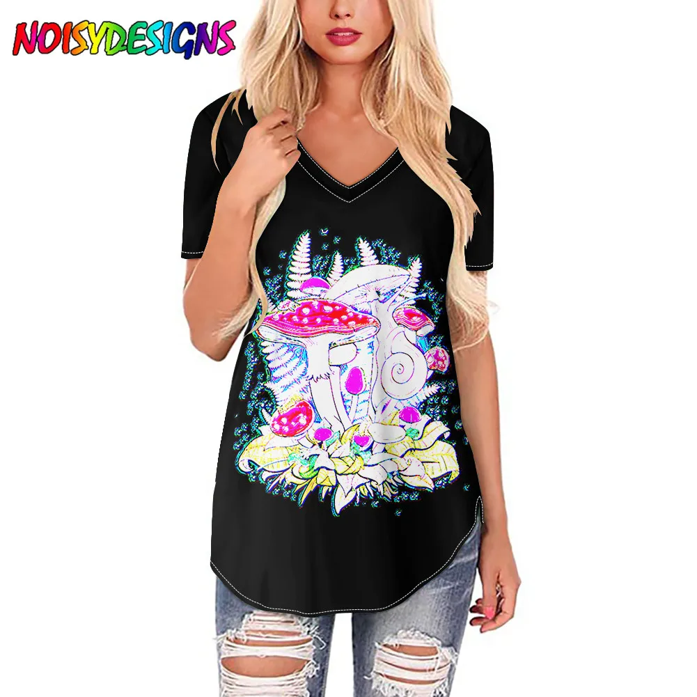 

NOISYDESIGNS Magic Mushroom Galaxy Prints T Shirt Women Tops Casual Short Sleeve T-shirt Femme Tee Shirts For Ladies 2021