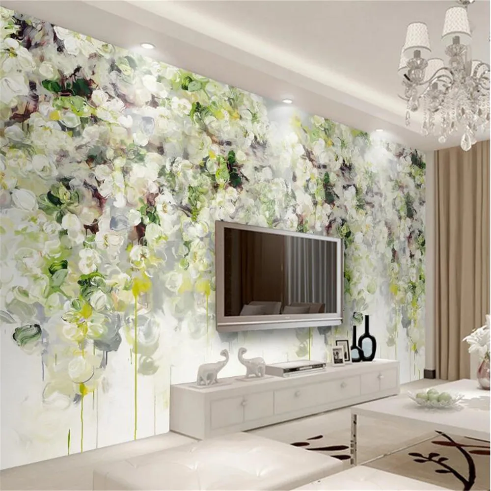 Milofi custom large wallpaper mural oil painting rural flowers TV background wall paper