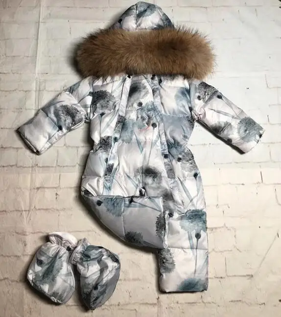 

Real fur 2021 Winter Jacket child jackets children jumpsuit snow suit girl flower down romper ski suits outerwear