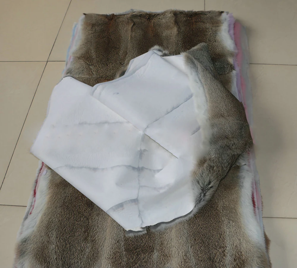 Patchwork Real Rabbit Fur Pelt Blanket, Natural Furry Thick Fur Rug Plate, Leather Throw, 55x110 cm