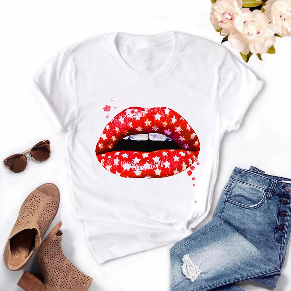 Women Harajuku Tops Summer Tops Graphic Tees Women Lips Kawaii T-shirt Clothes Girl Mouse T Shirt ,Drop Shipping
