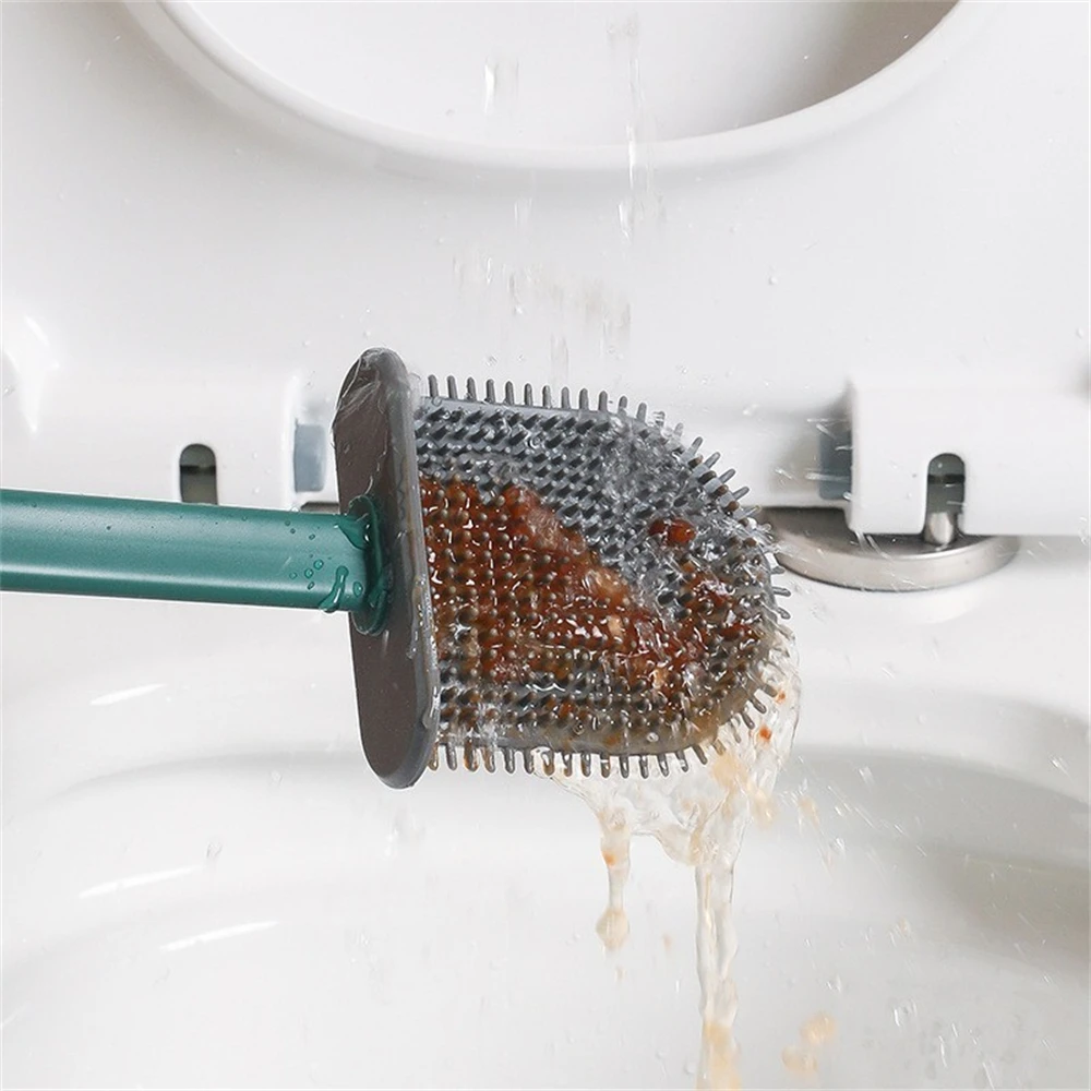 1 Set Light Luxury Toilet Brush Household Long-Handled TPR Brush Head No Dead Corners Durable Toilet Brush Bathroom Accessories