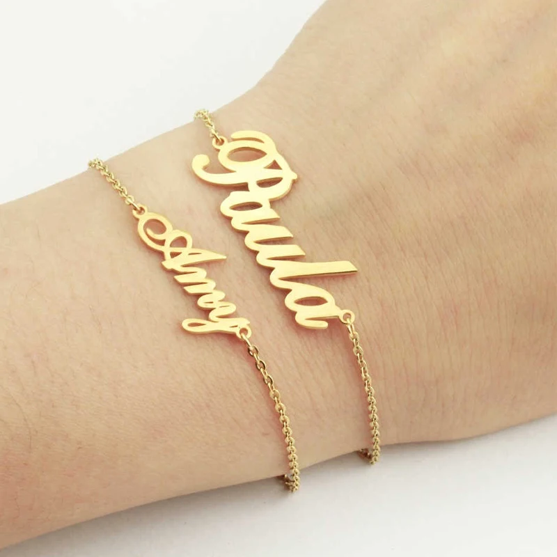 Personalized Name Bracelet For Women Custom Nameplate Name Bracelet Gold Stainless Steel Names Bracelets Do not Fade Jewelry Gif