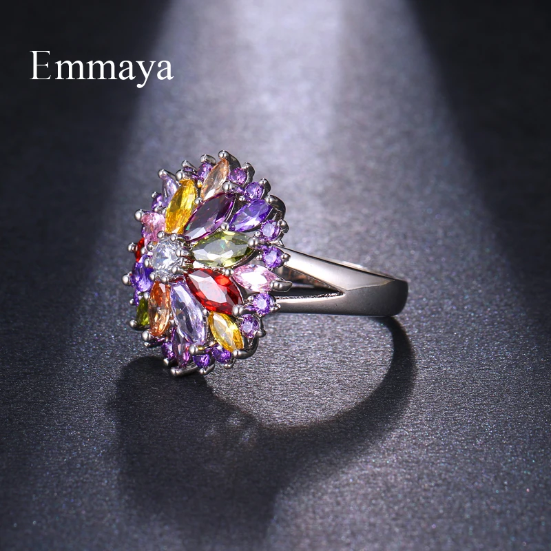 Emmaya Charming Dress-up For Women&Girls Ring Blooming Colorful Flower Shape Purple Zirconia Around Lovely Bridal Wedding Gift