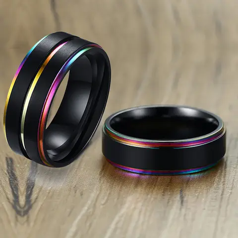 Black Stainless Steel Wedding Ring for Men VNOX