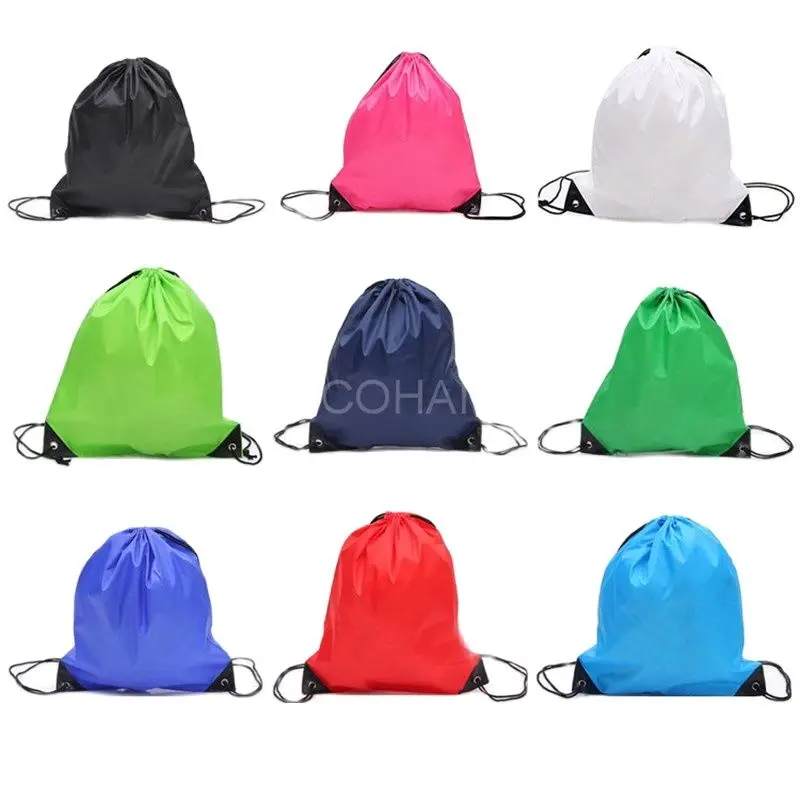 100X Reusable Custom Logo Printed Waterproof Travel Sport Drawstring Gym Nylon Polyester Backpack Bag Gift Packaging Bags