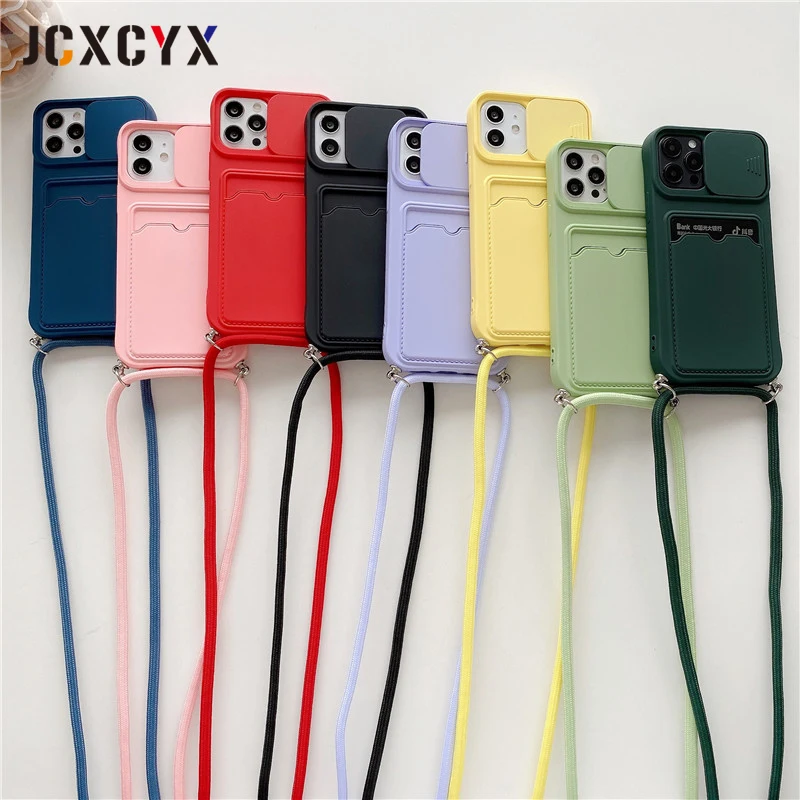 Camera Lens Wallet Card Crossbody Necklace Lanyard soft phone case for iphone 14 13 12 Pro Max 11 X XR XS 7 8 plus SE Back cover