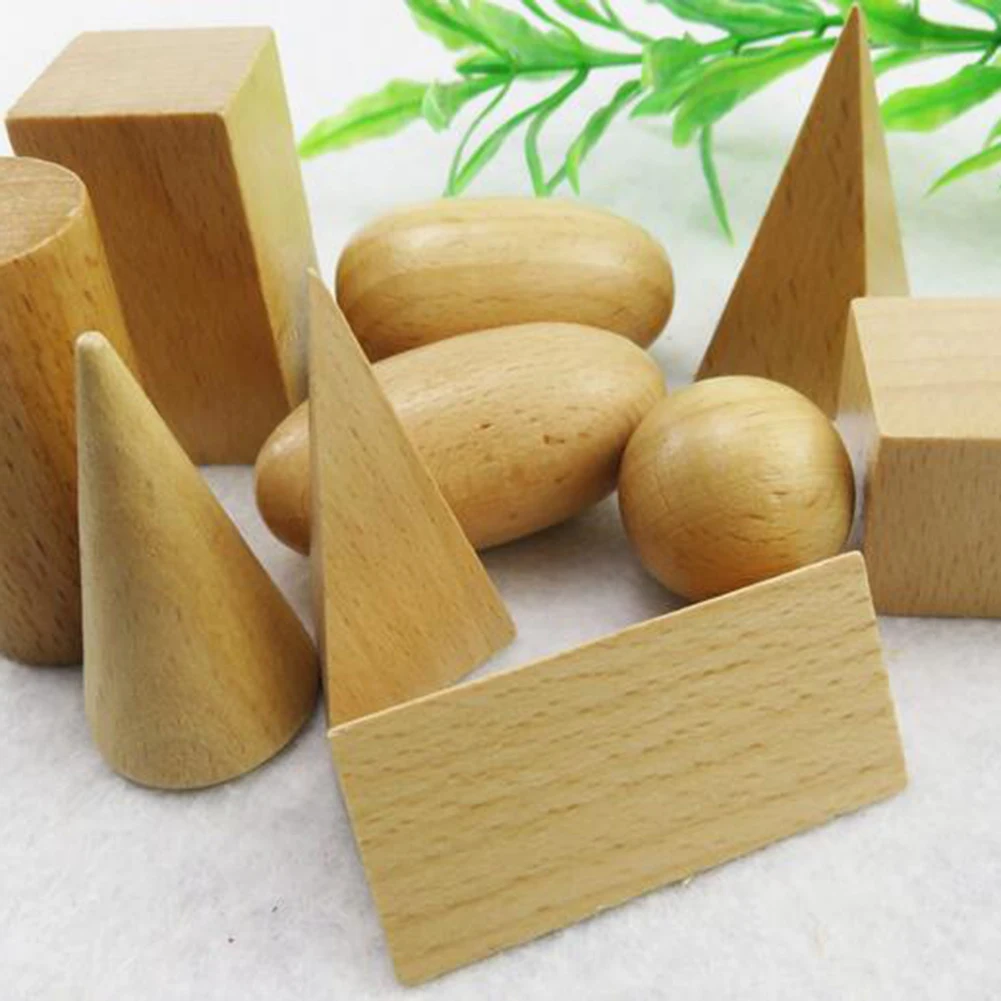 10Pcs/Set Wooden 3D Geometric Solids Learning Aids Kids Math Educational Toy