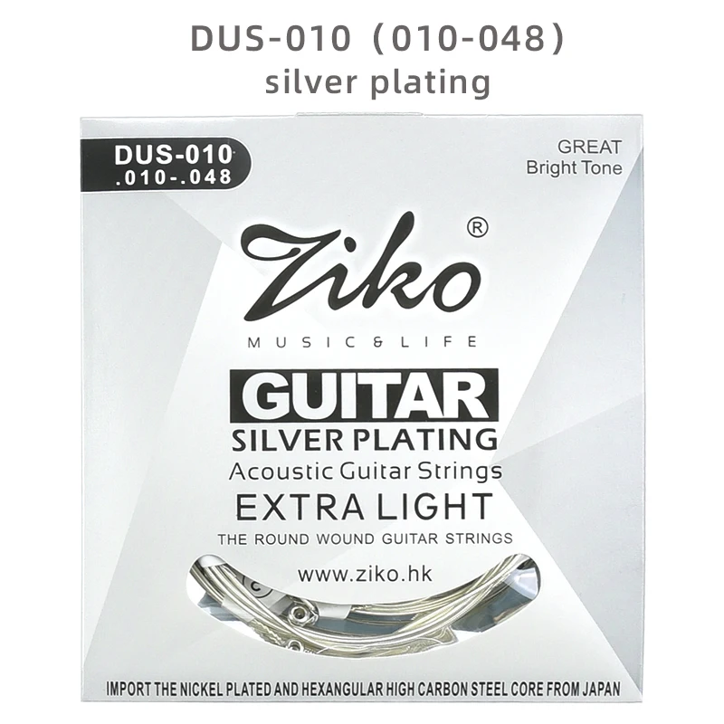 สายกีตาร์ ziko. DUS Series 010-048/011-050/012-053วัสดุชุบเงินกีตาร์โปร่งสตริง1-6สาย