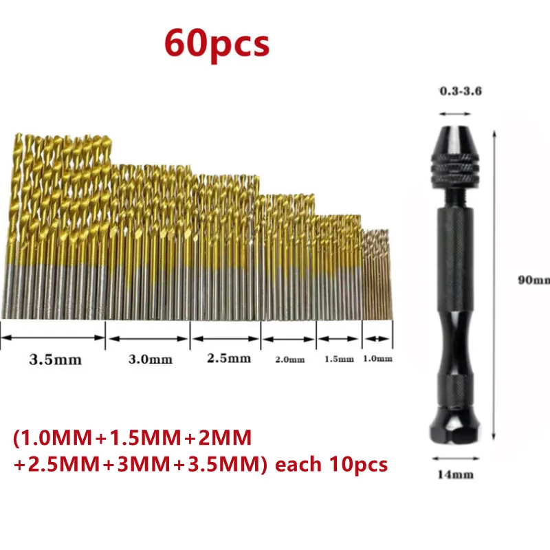 1 Bộ Xoắn Mini Mũi Tay Micro Mũi Móc Khóa Chuck Có Ngăn Tay Vặn Khoan Kẹp Mũi Khoan Xoắn Bit 10/20/25/150 Viên