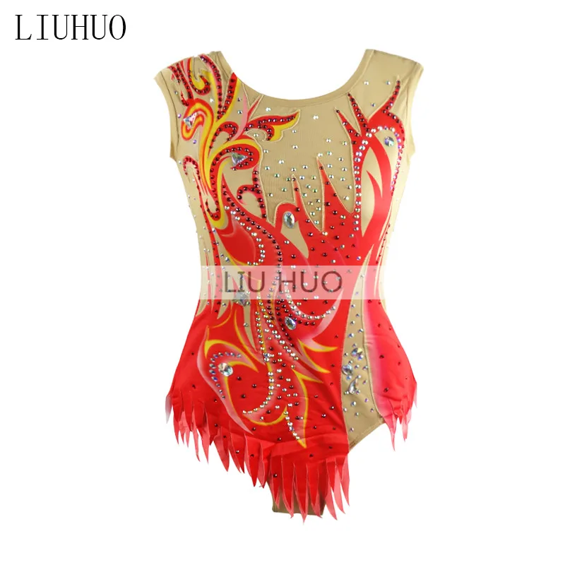 LIUHUO-vestido de patinaje artístico para mujer, leotardo de gimnasia rítmica, leotardo de competición, baile, entrenamiento, Rojo