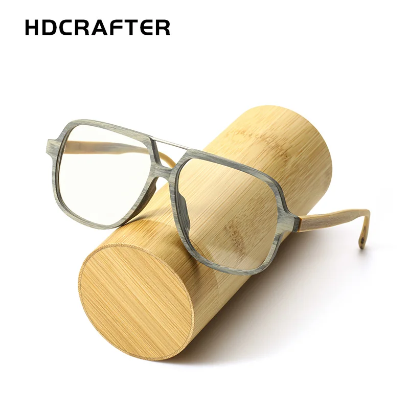 HDCRAFTER Wooden Eyeglasses Frames Men Oversized Prescription Glasses Frame Clear lens Spectacles Reading Optical Glasses Frames