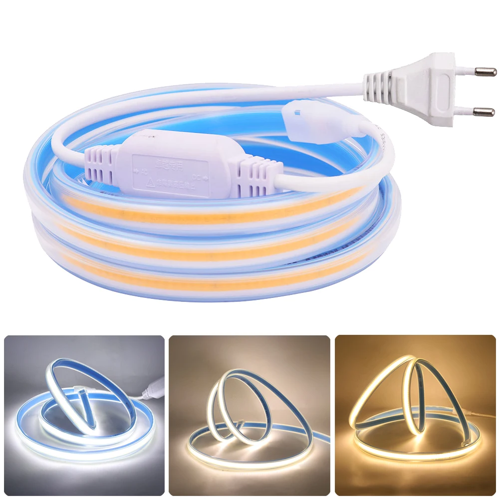 AC 220V COB LED Strip Light IP67 Waterproof FOB Light 360LEDs/m Dimmable LED Tape Flexible Rope Light RA 90 3000K 4000K 6000K