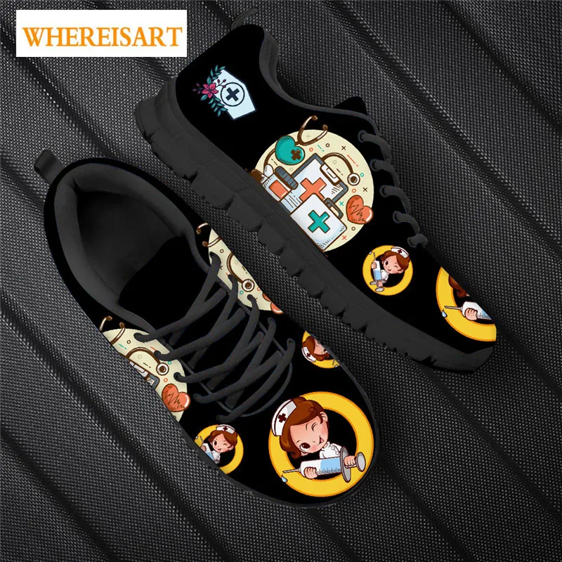 

WHEREISART New Brand Design Healthcare Nursing Shoes for Women Breathable Mesh Sport Sneaker Hospital Nurse Casual Flat Shoe