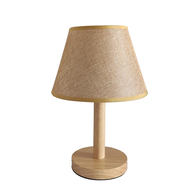 candeeiros de mesa de cabeceira moderna lampada de cabeceira base de madeira tecido de linho sombra 12w lampadas lampada de mesa para o quarto sala de estar escritorio 01