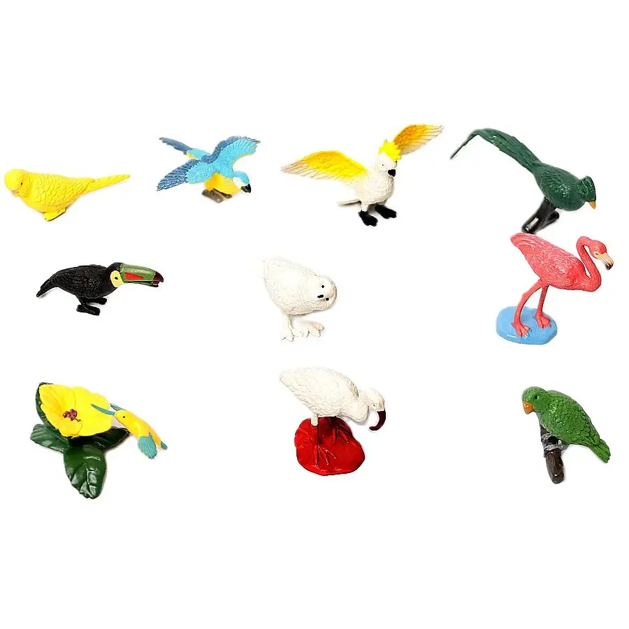 17 Different Realistic Birds Animals Figurines Hand Painted Mini flamingo,parrot,toucan,orioles,warblers Toy Figurine Models