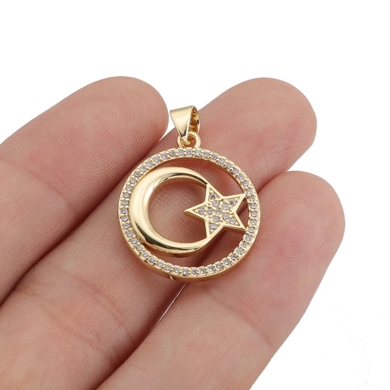 

2Pcs Gold Copper Zircon CZ Crystal Moon Star Charms Crystal Pendants For DIY Fashion Jewelry Making Necklace Accessories