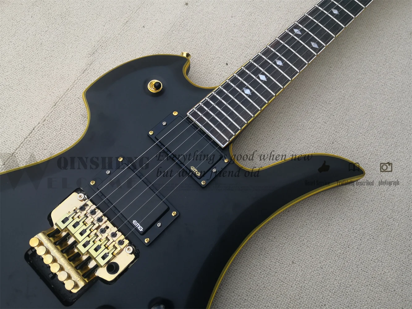 Factory Custom 6 Strings Electric Guitar BC Guitar Matte Black Body Tremolo Bridge Yellow Binding