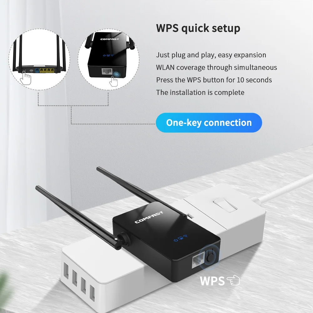 COMFAST-Répéteur WiFi sans fil, 300Mbps, 2.4G, noir, extension de réseau, amplificateur de signal, booster, routeur domestique