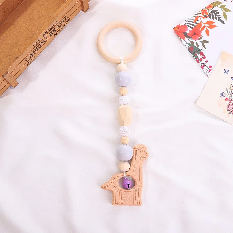 Montessori ของเล่นไม้น่ารักกระดิ่งสัตว์ Teether จี้สี่ชิ้นทารกแรกเกิดของเล่น0-12เดือนเด็กหญิงเด็กชาย Kado Bayi