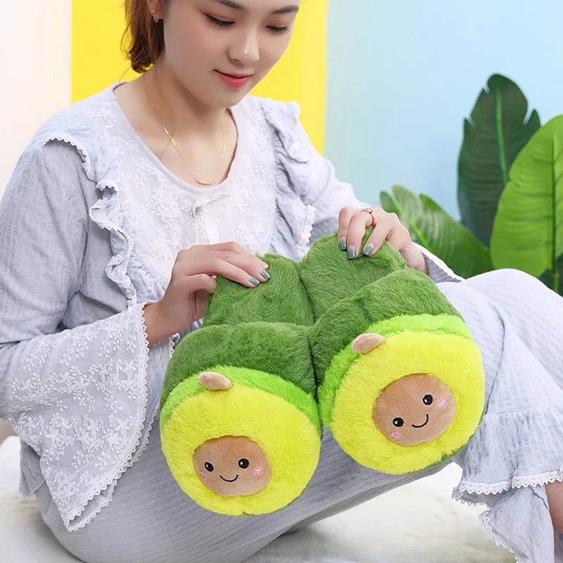 Plush Avocado Slippers Fruit Toys Cute Pig Cattle Warm Winter Adult Shoes Doll Women Indoor Household Products