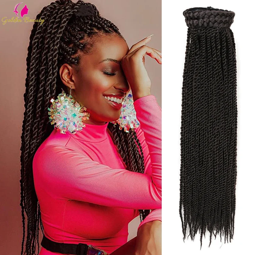 Box Braided Drawstring Ponytail Bulk-Free Wrap Around Pony 20Inch Hairpiece Clip-in Braiding 2X Drawstring Ponytail Braided Hair