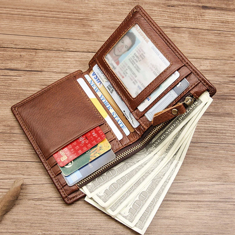 

Newsbirds Leather Short Wallet Real Cowskin Coin Purse RFID Function Slim Purse of Men Male Business Mini Wallet