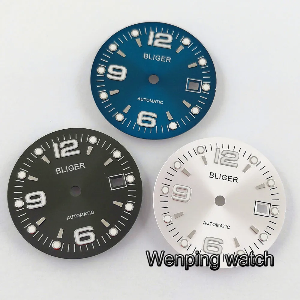 31.5mm Bliger blue black silver watch Dial luminous Fit ETA 2836/2824 DG2813/3804 Miyota 8215 821A 8205 automatic movement P934