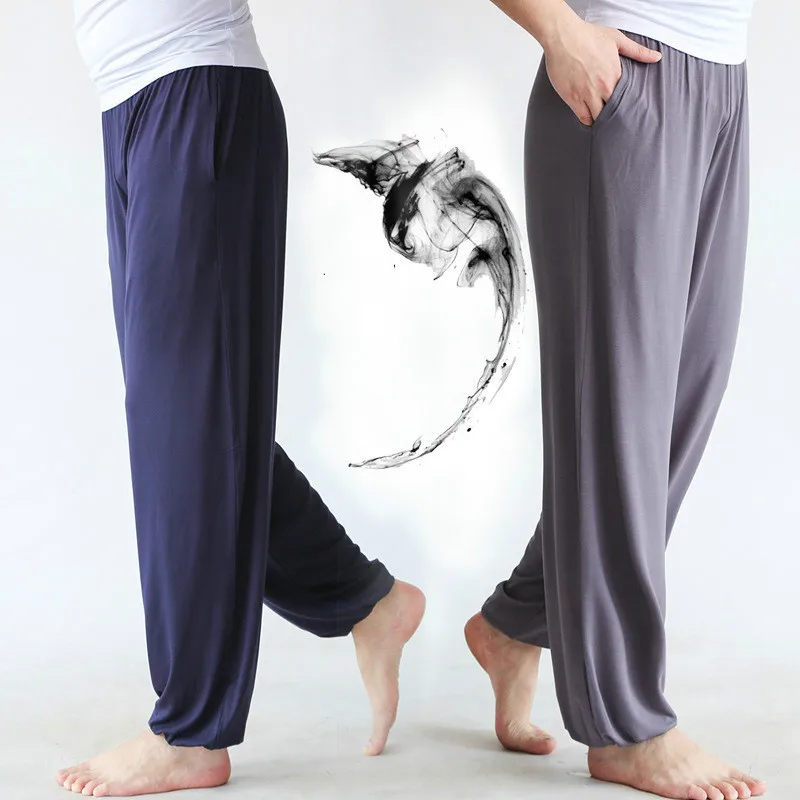 Elastic Waist Modal Yoga Pants with Pockets Loose Baggy Yoga Harem Pants Sportswear Martial Pant Kung Fu or Tai Chi Men Trousers