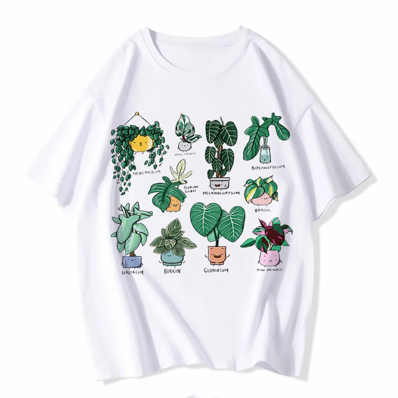 Summer New Cartoon Plantt Print Goth Harajuku Top Women T-shirt Casual ladies basic O-collar Short Sleeved Tshirt Girl,Drop Ship