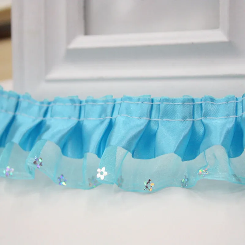 50yards 9color Vintage Ruffle satin Lace Edge Trim Pleated Ribbon Fabric Hem 4CM Length