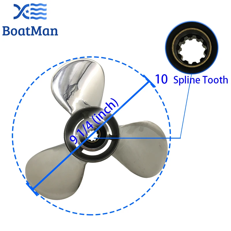 Outboard Propeller 9 1/4x12 For Suzuki Engine 8HP 9.9HP 15HP 20HP Stainless steel 10 splines Outlet Boat Parts SS9-1400-012