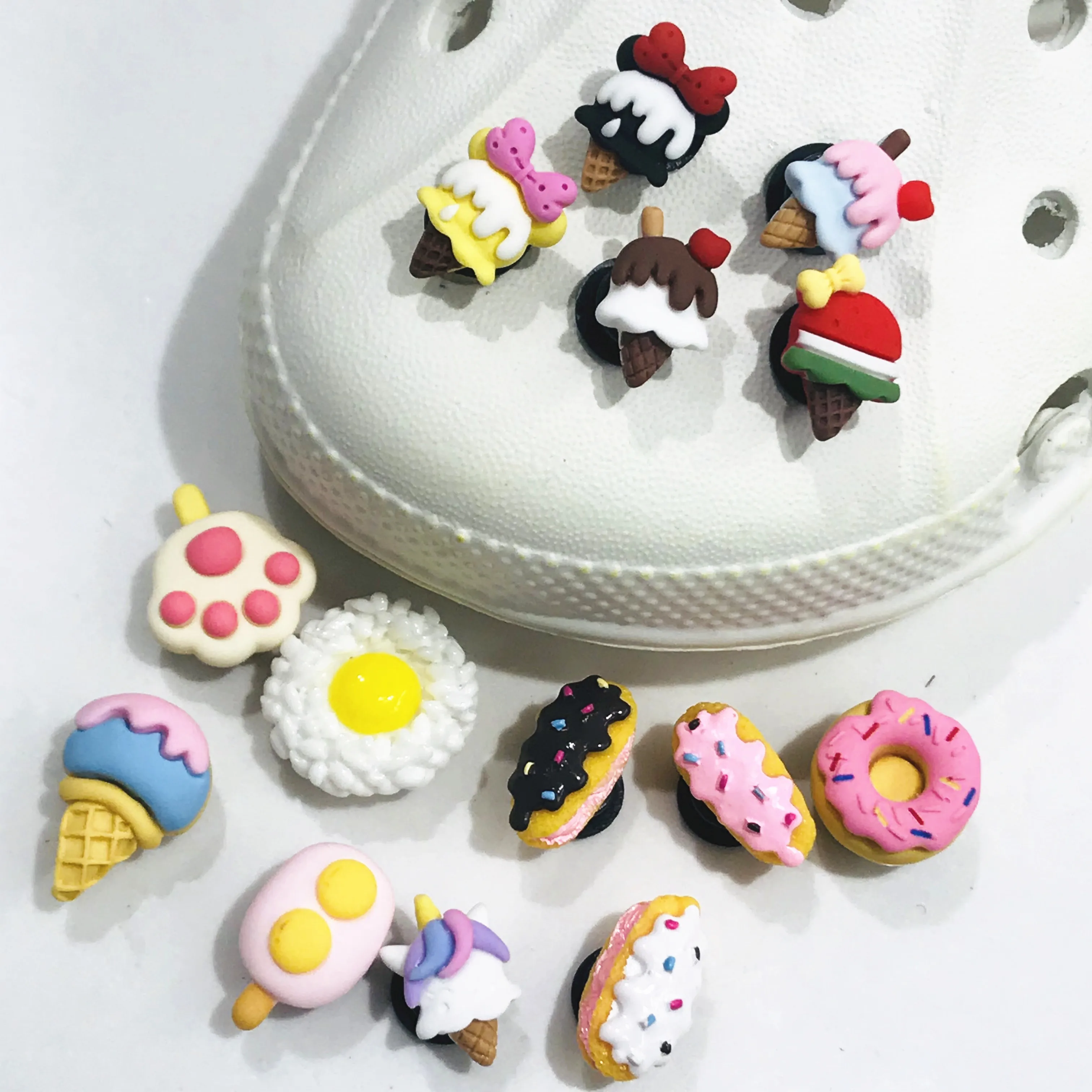 Novel Cake Dessert Ice Cream Bread Poached Egg Shoe Accessories Shoe Charms Resin Kids Shoe Decoration Fit Backpack