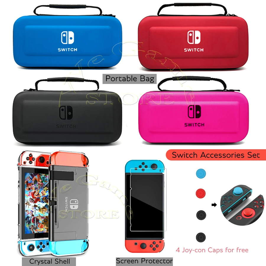 

Nintend Switch Accessories Carry Case Screen Protector Film Hard PC Case Thumb Caps Nintendoswitch Hand Bag for Nintendo Switch