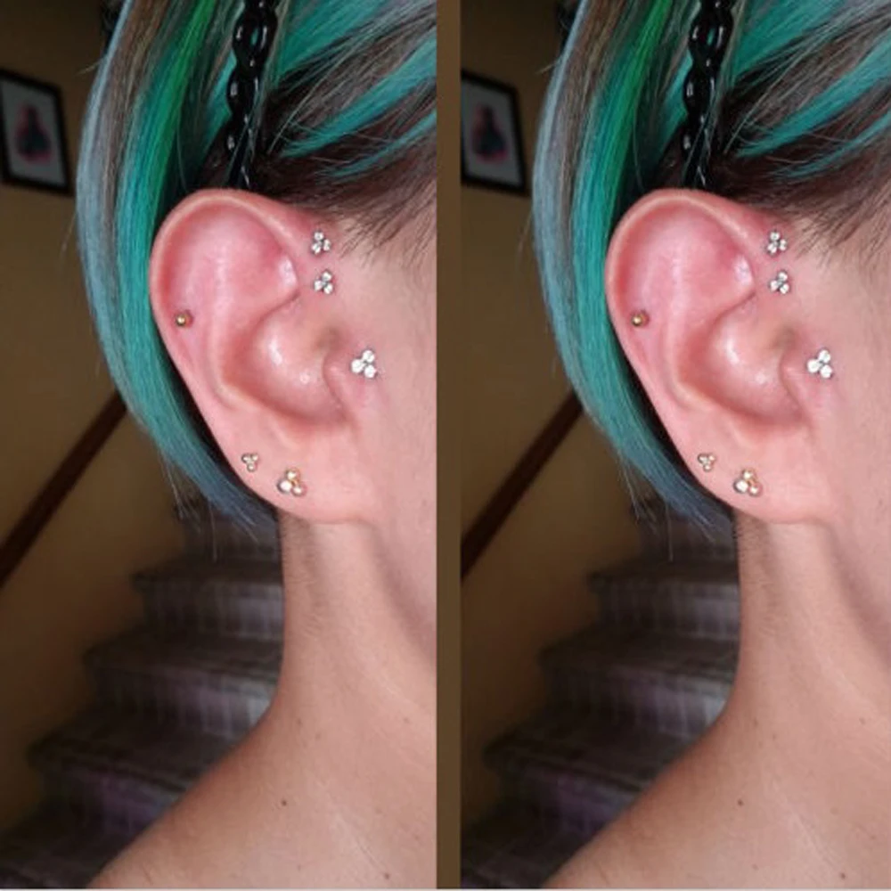 1PC Triangle Zircon Labret Studs Earring Internal Threaded Opal Tragus Cartilage Piercing Jewelry