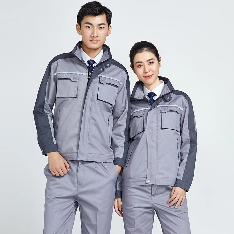 作業服男性作業服ジッパージャケット + パンツファッションコントラストカラー耐摩耗性溶接スーツカバーオール自動車修理制服