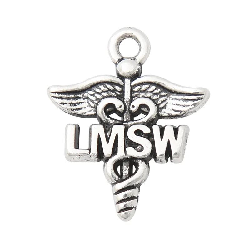 

RAINXTAR Fashion Antique Silver Color Alloy LMSW Caduceus Medical Charms 19*23mm 50pcs AAC1977