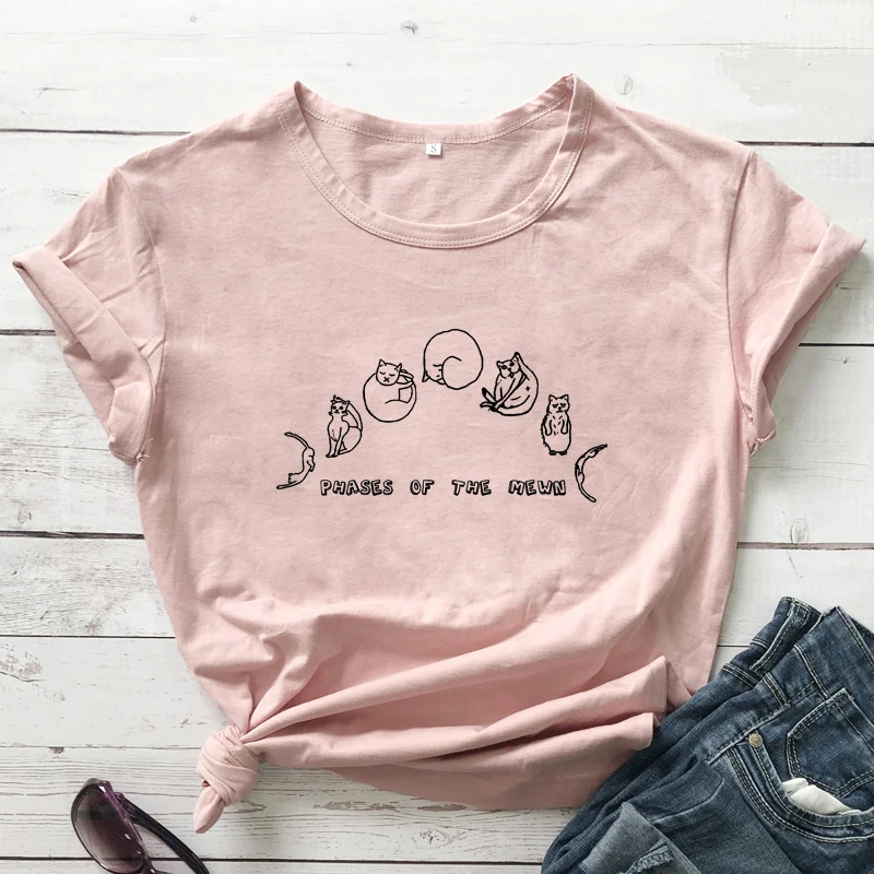 Phases Of The Mewn T-shirt Funny Cat Mom Gift Tshirt Cute Cat Moon Phases Hippie Tee Shirt Top