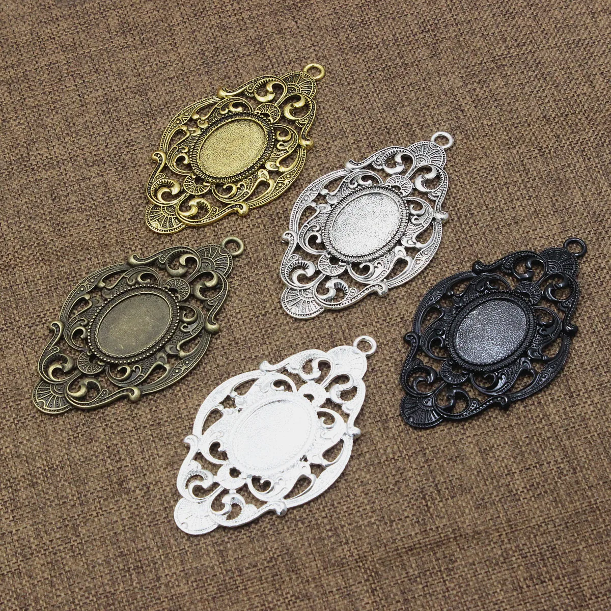 Onebeading Fit 18x25mm Oval Cabochons  Vintage Glass Cameos Frame Settings Bezel Tray For DIY Necklace Making Accessory 5pcs