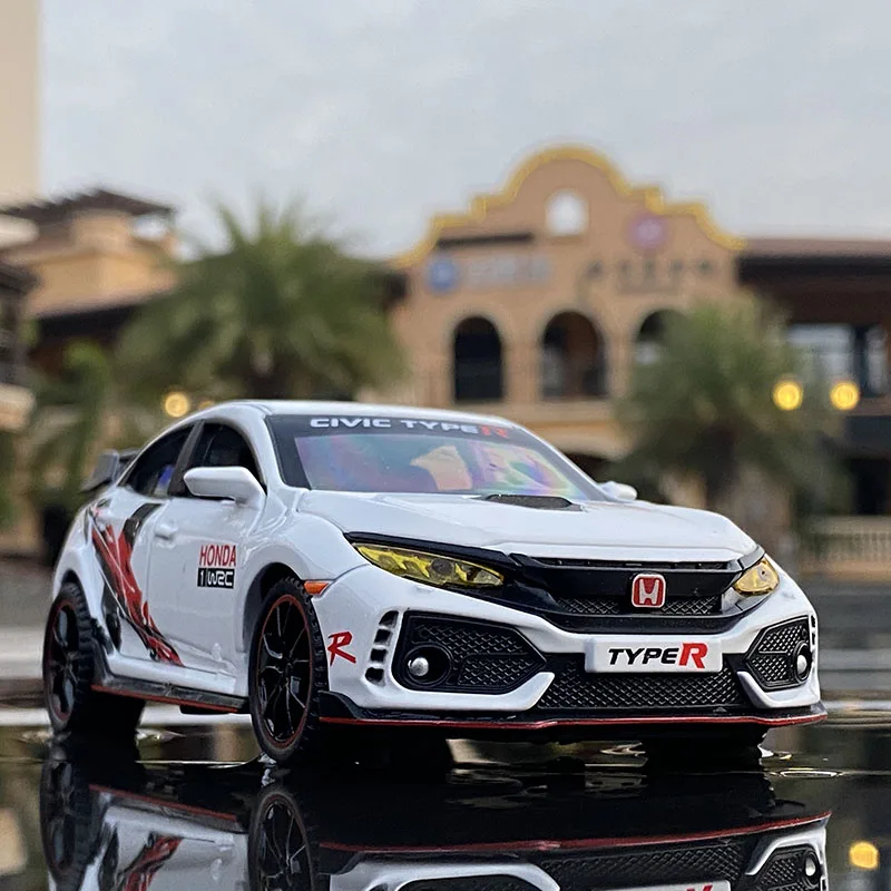 1:32 HONDA CIVIC TYPE-R Alloy Car Model Diecasts & Toy Vehicles Metal Sports Car Model Sound and Light Collection Kids Toy Gift