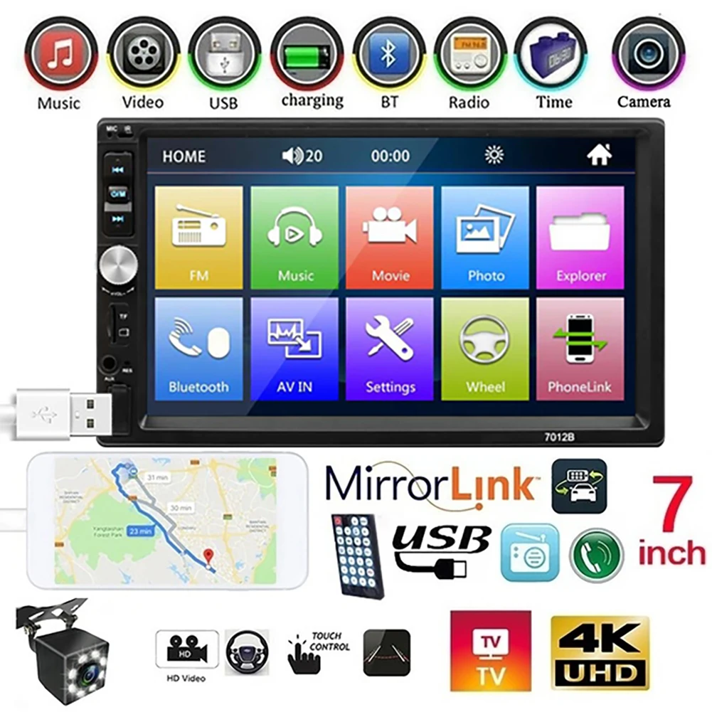 Car MP5 Video 7012B 1080P HD 7inch with USB 2 0 port TF cd slot Car Radio Stereo Bluetooth MP4 MP5 USB Touchscreen