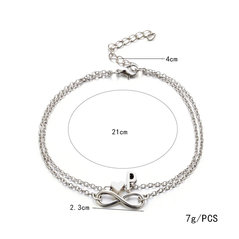 Personality Chain Bracelets Silver Color Geometric Infinity Symbol Capital Letter Charm Braclets Jewelry Gifts For Women,1 PC